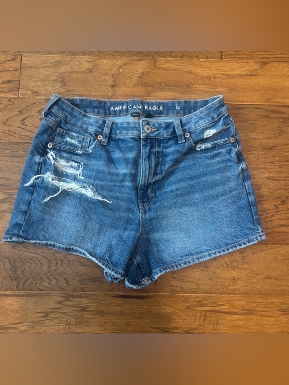 American Eagle Outfitters Distressed Dark Blue Denim Mom Shorts